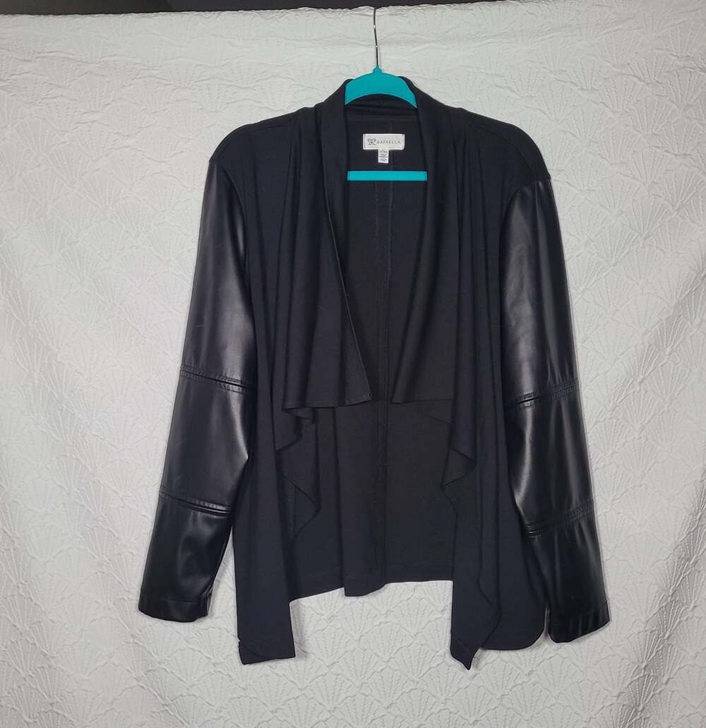Rafaella Black Faux Leather and Ponte Draped Front Jacket Cardigan 2X